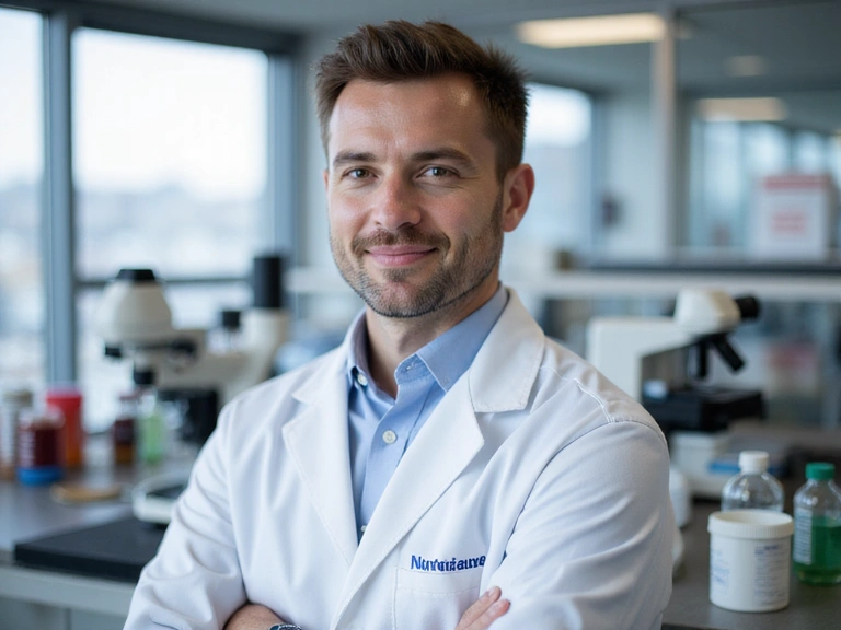 Retrato profesional de un nutricionista en un entorno científico